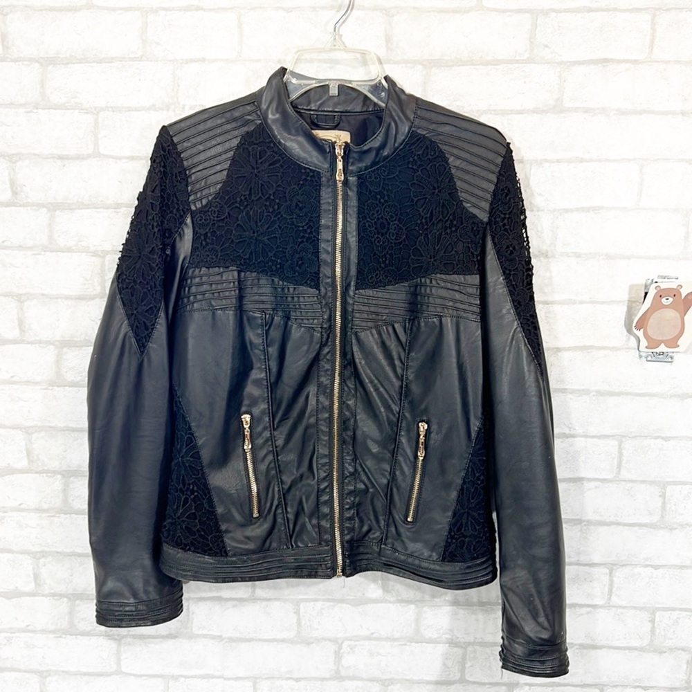 Downtown coalition faux leather lace trim jacket size Medium